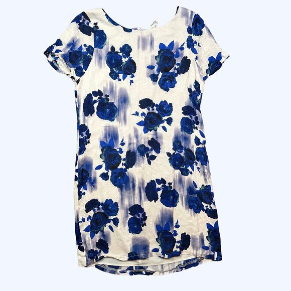 Z Supply Blue Rose Floral Fade Mini Shirt Dress Women's Size Large - Picture 1 of 6